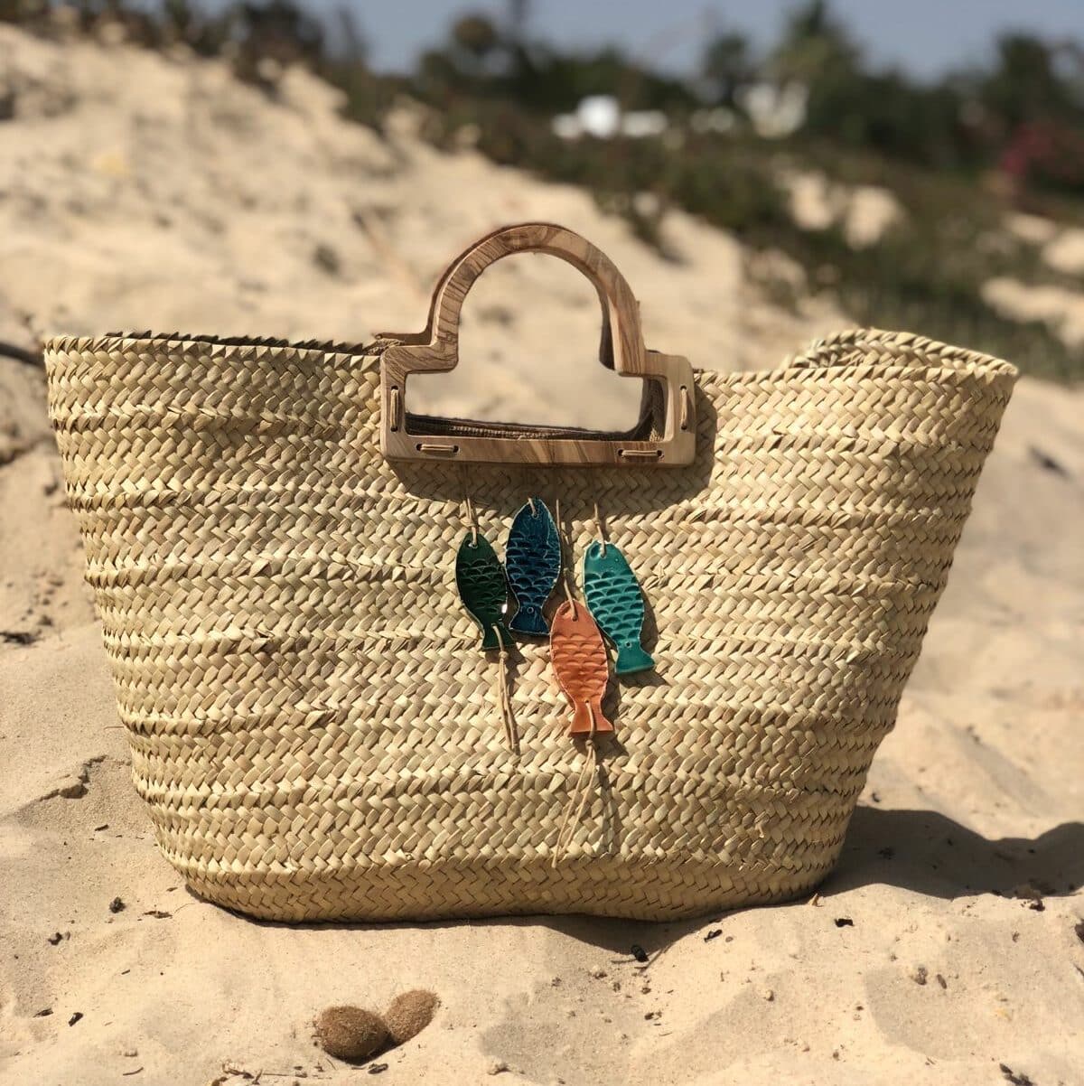 Couffin avec manche en bois - artisanat tunisien fait main | ILEYCOM