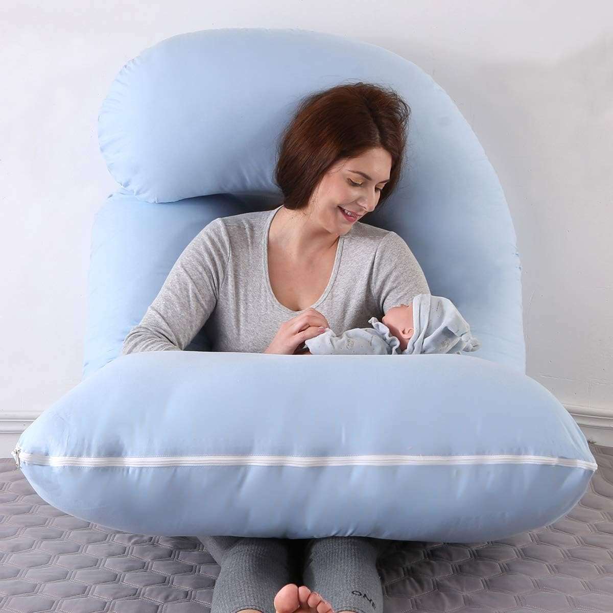 Coussin grossesse géant bleu lavable confort ultime 139x73cm 100 coton