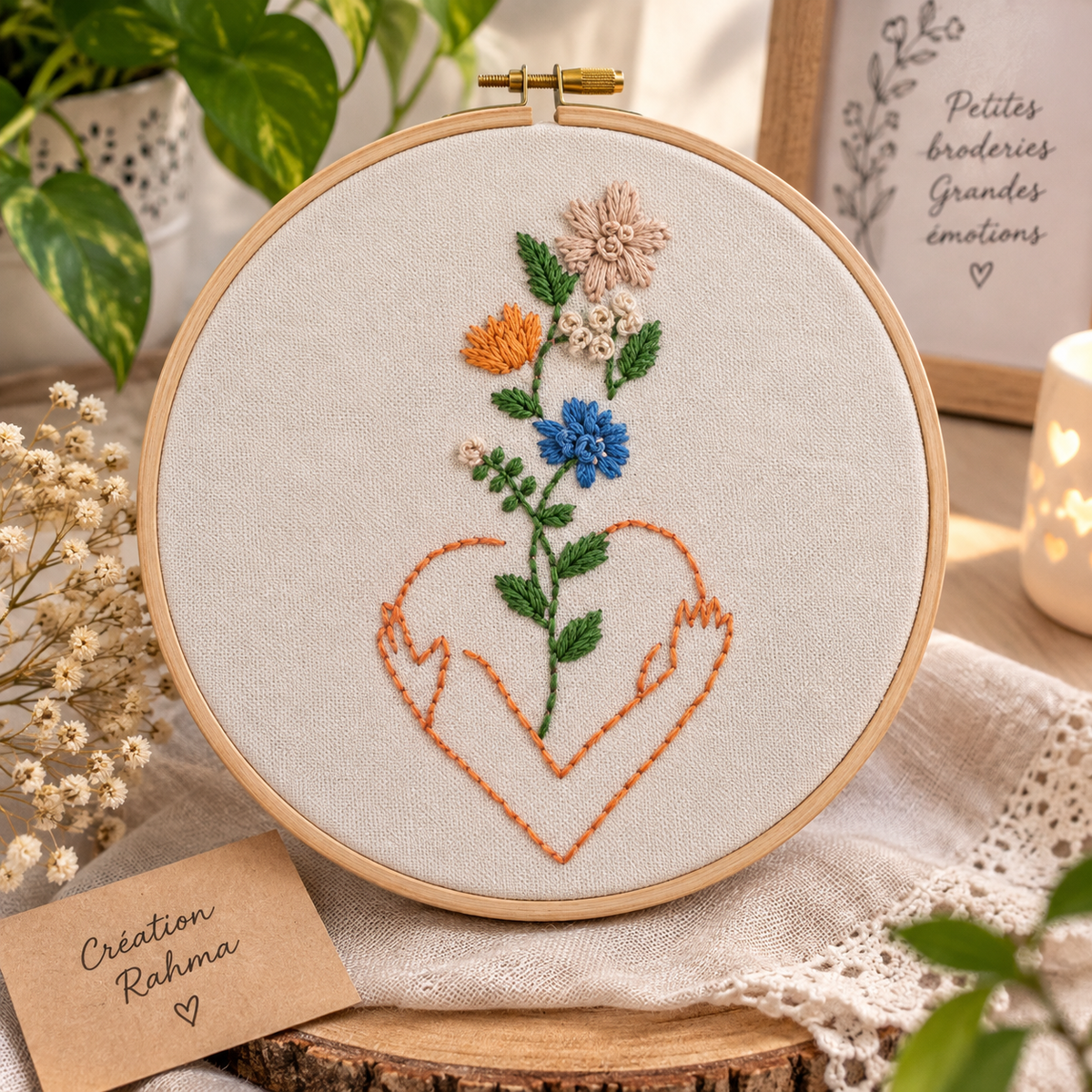Cadre décoratif brodé à la main pour un intérieur unique