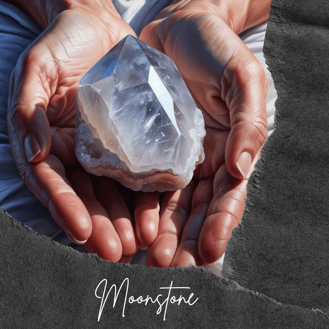 Decorative Moonstone with Black Stand – (41 g)