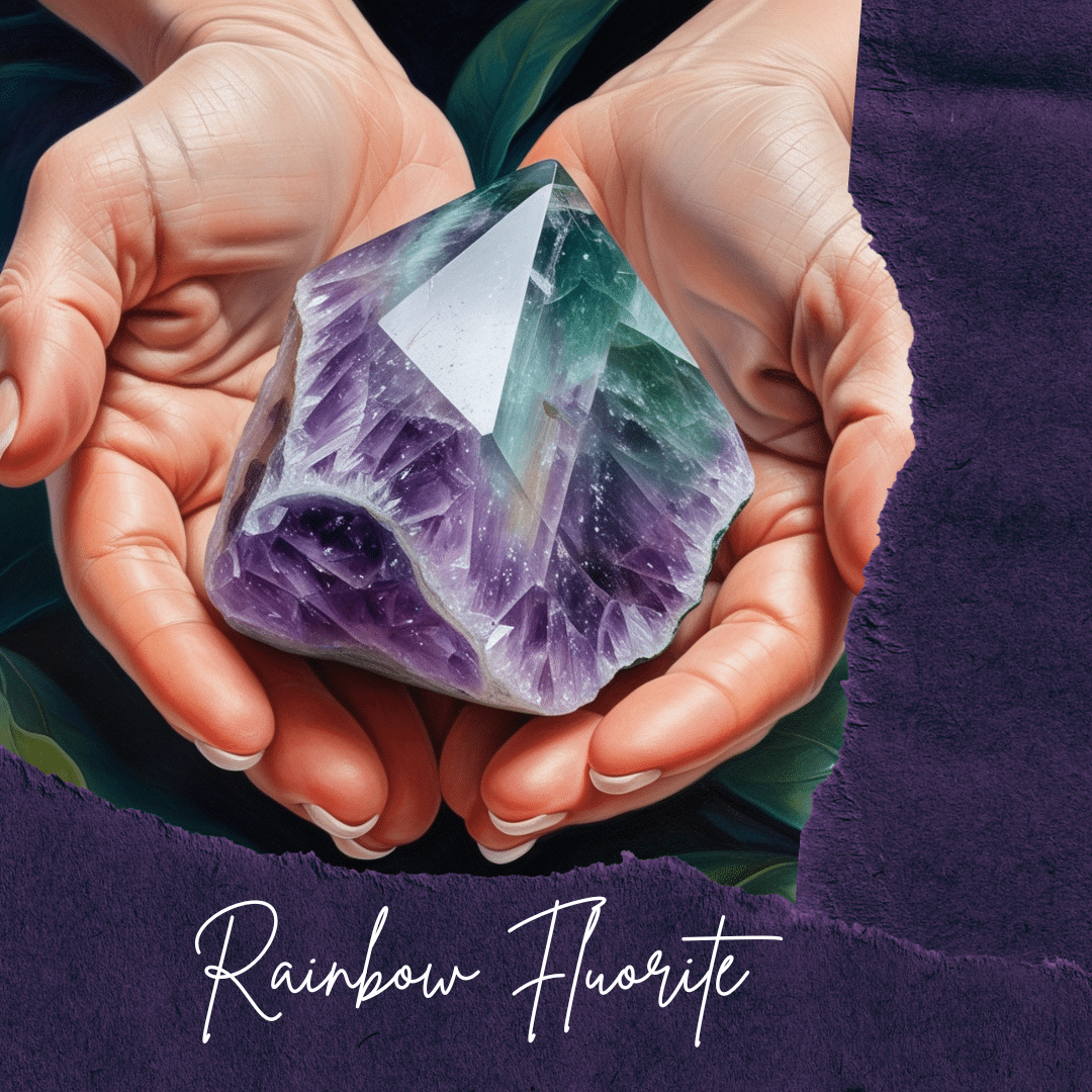 Pierre décorative en fluorite Arc-en-Ciel avec support noir – (47 g)