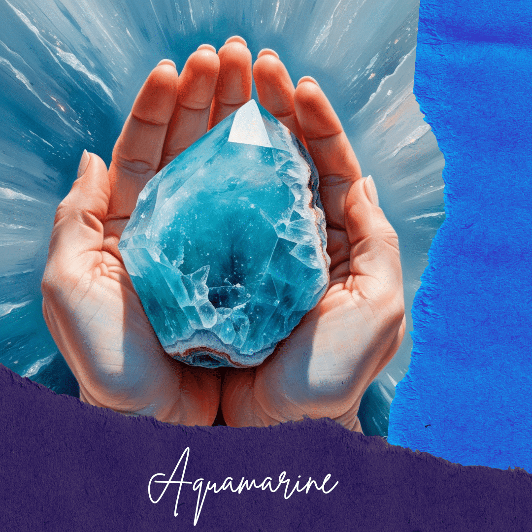 925 silver necklace plated with 18 karat gold and an aquamarine (45 cm)