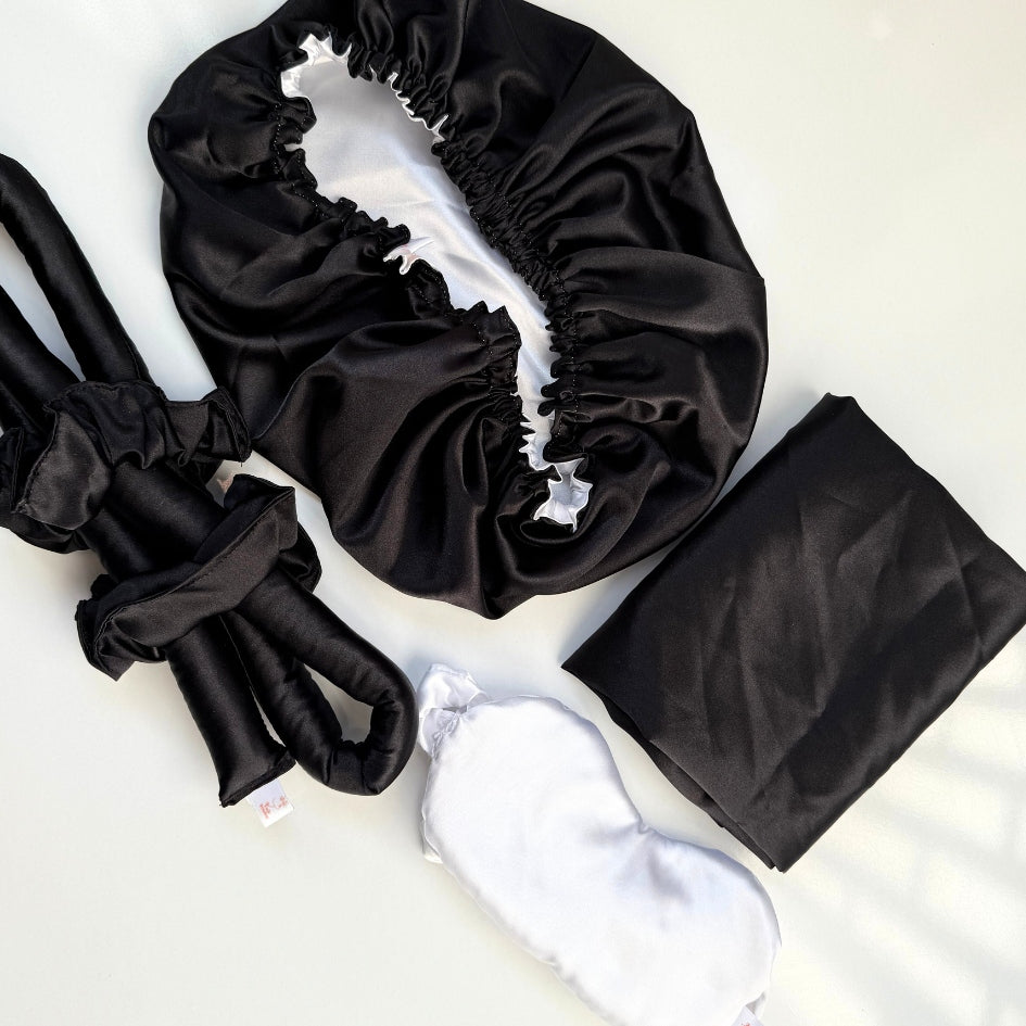 Ensemble Nuit Soin Satin Noir et blanc Luxe et Confort