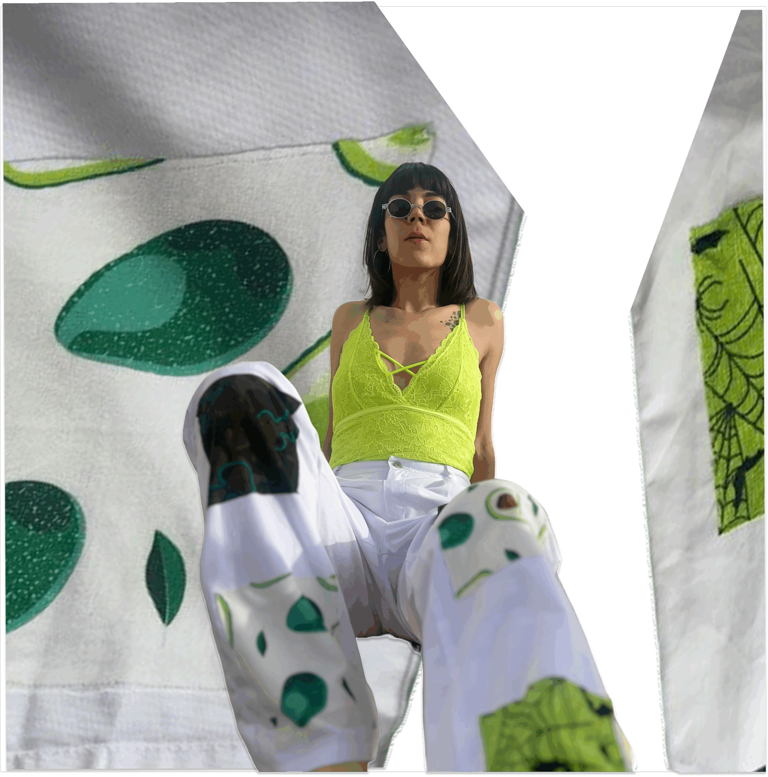 Pantalon unisexe en gabardine blanche, style patchwork unique