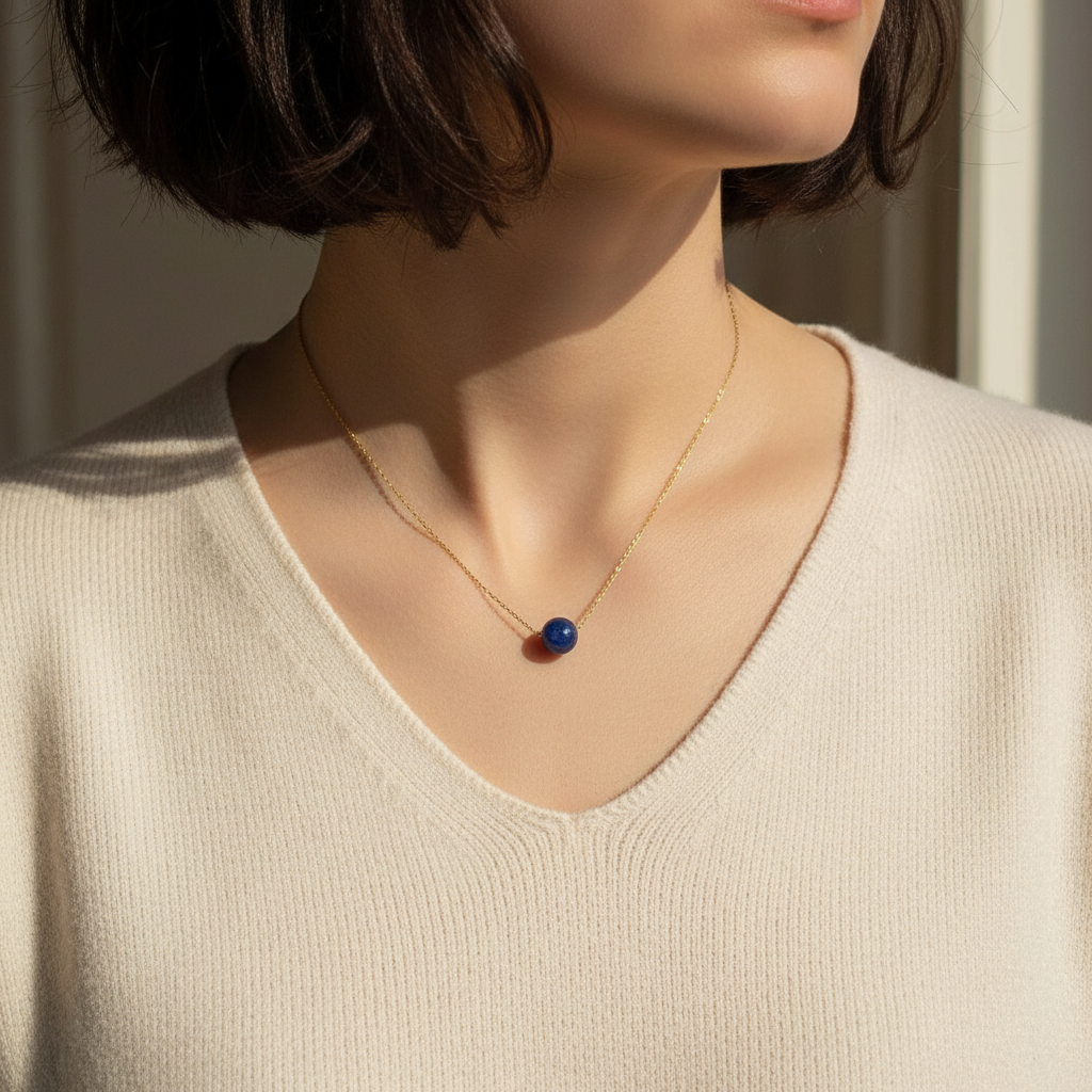 Collier Saphir Bleu argent 925 Plaqué Or - Élégance et Raffinement
