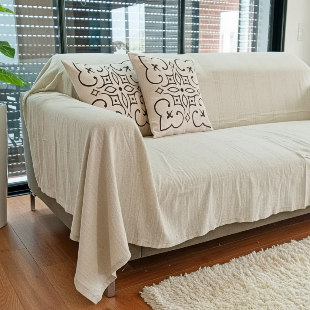 Jeté de Salon Élégant en Coton Doux - Confort Intemporel