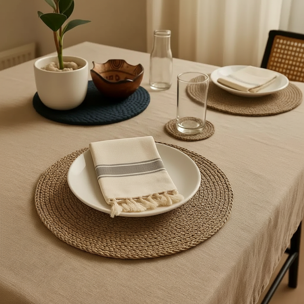 Set de Table Rond Artisanal Élégant en Jute, Coton ou Lin - Chic Écoresponsable