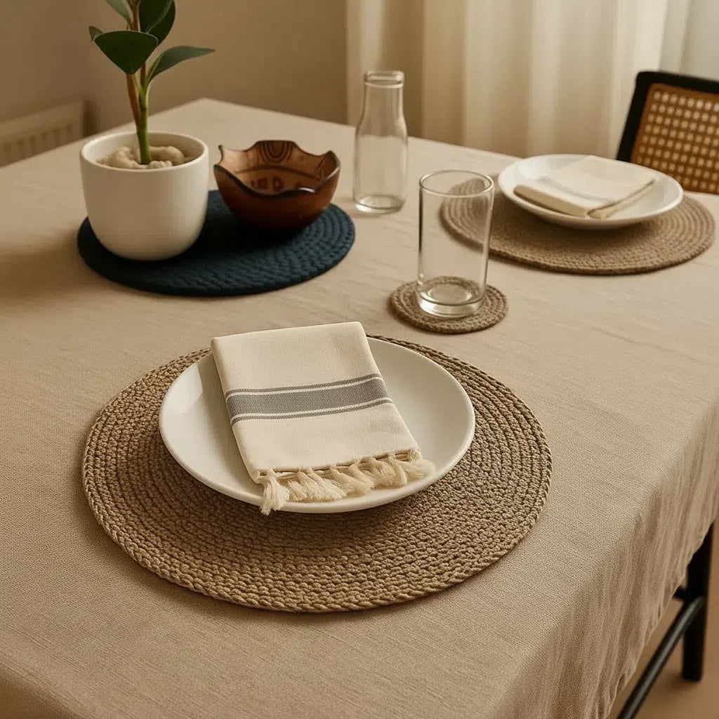Set de Table Rond Artisanal Élégant en Jute, Coton ou Lin - Chic Écoresponsable