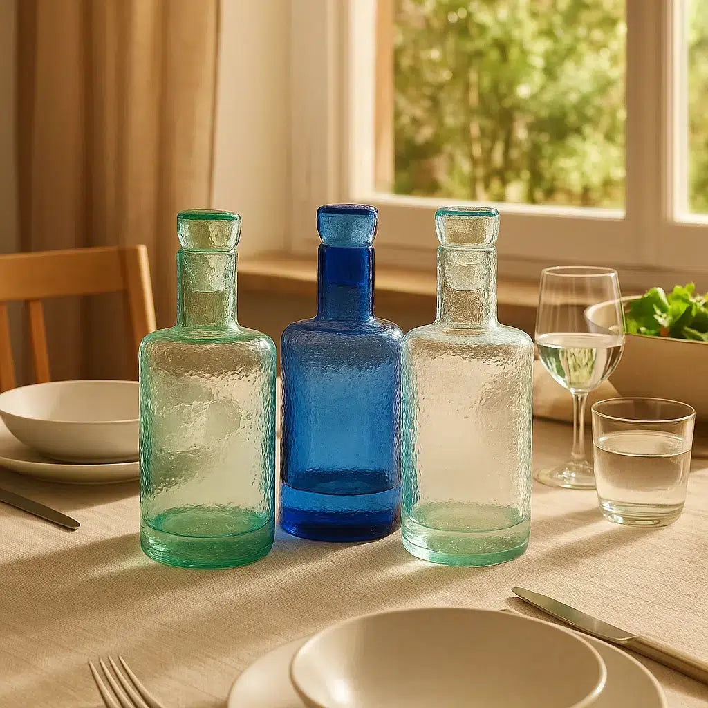 Carafe en verre recyclé soufflée à la main set exclusif 5 pièces