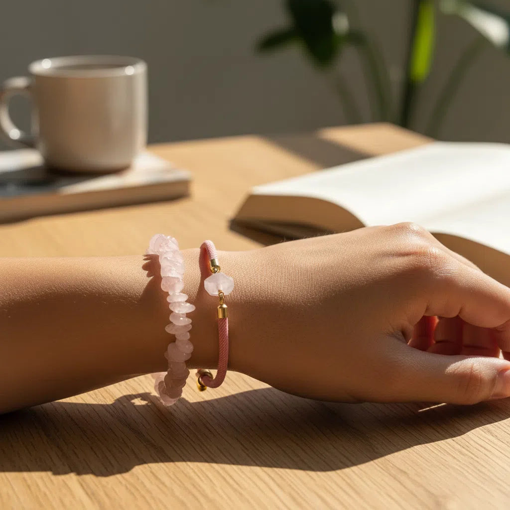 Bracelet Élégant Quartz Rose - Énergie et Sérénité
