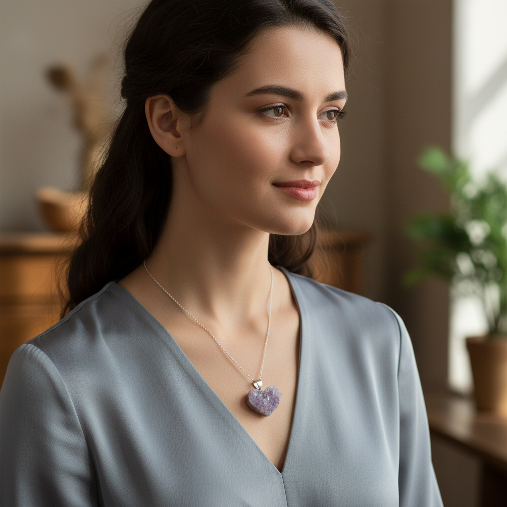 Collier d'Argent 925 avec Cœur Améthyste Brute - Équilibre Éclatant