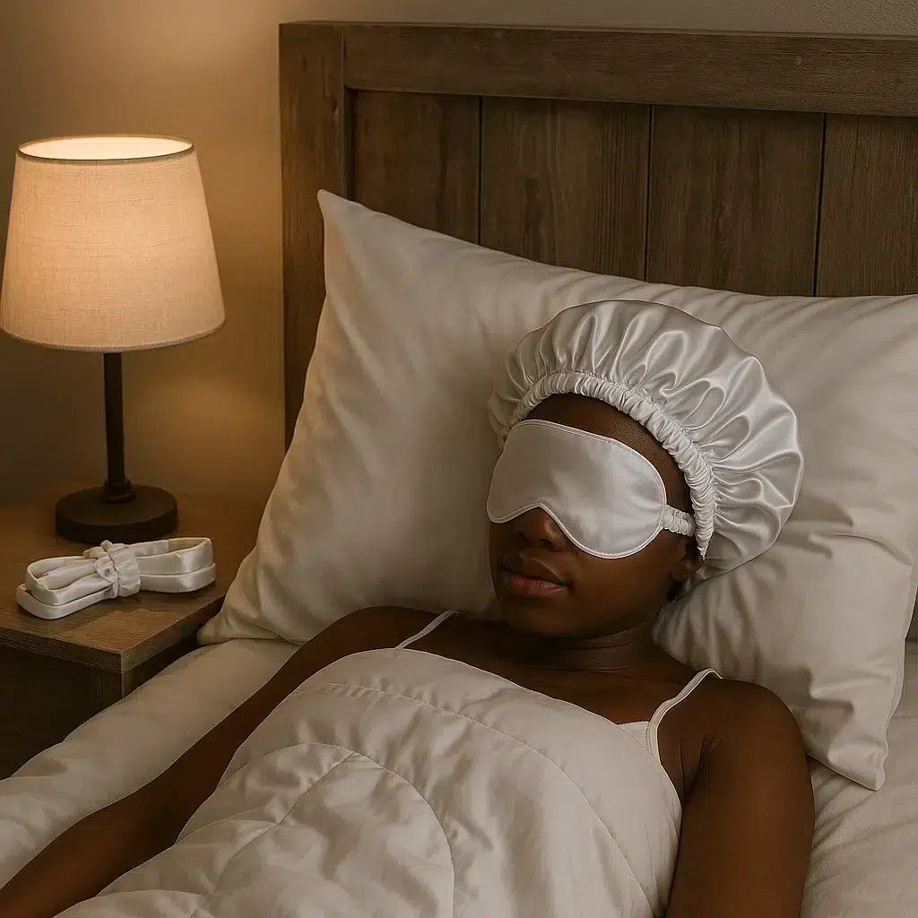 Ensemble Satin Blanc Élégant - Soin Cheveux & Sommeil de Luxe