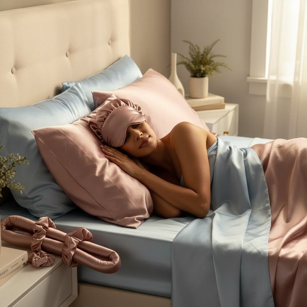 Ensemble Sommeil Satin Rosé & bleu ice - Éclat et Confort Nocturne