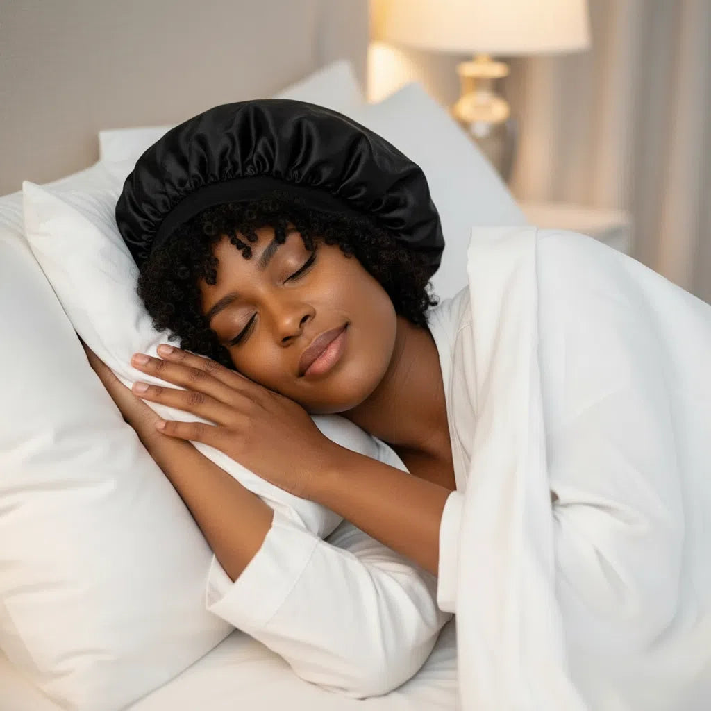 Bonnet Nuit Satin Noir Réversible - Protection Cheveux Superb