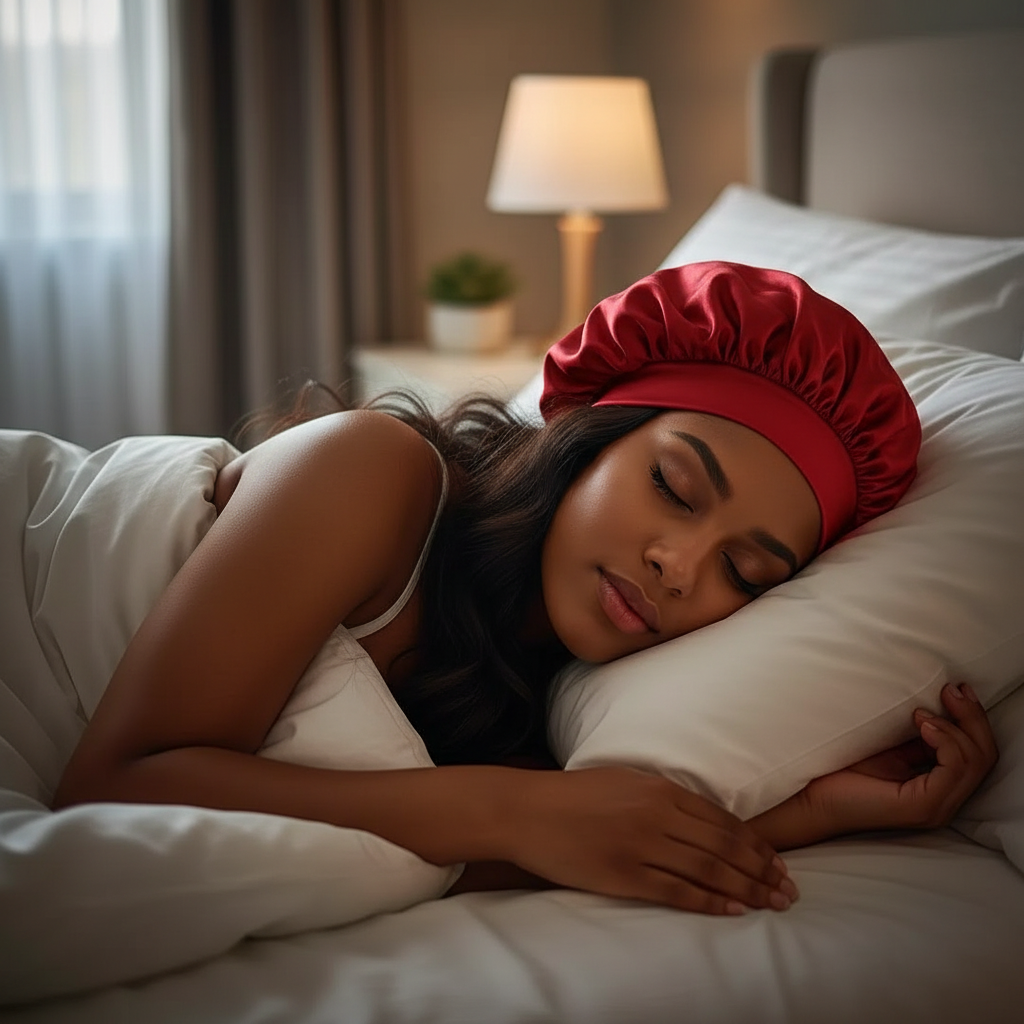 Bonnet de Nuit Satin Rouge - Protection Cheveux Élite