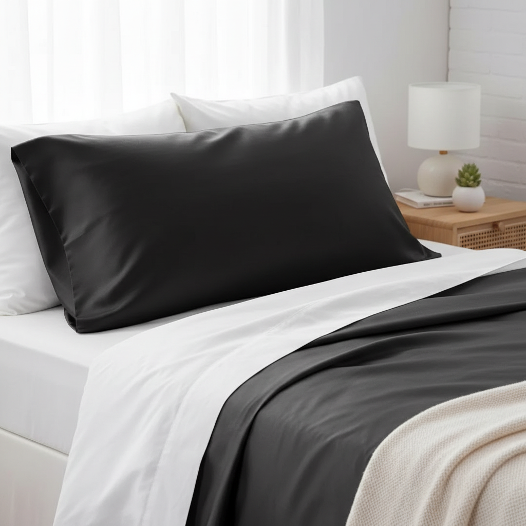 Taie d’Oreiller Satin Noir 65x50 cm - Luxe & Confort