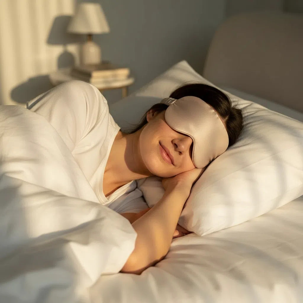 Masque de Sommeil en Satin Luxe Beige Anti-Lumière