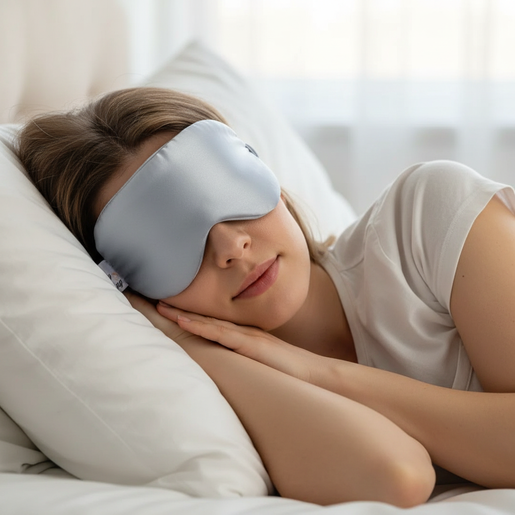 Masque de nuit en satin Bleu ice - Confort et obscurité totale