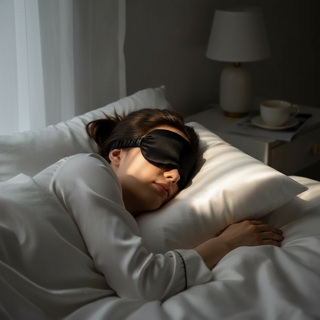 Masque de Sommeil Satin Noir - Obscurité & Confort Absolu
