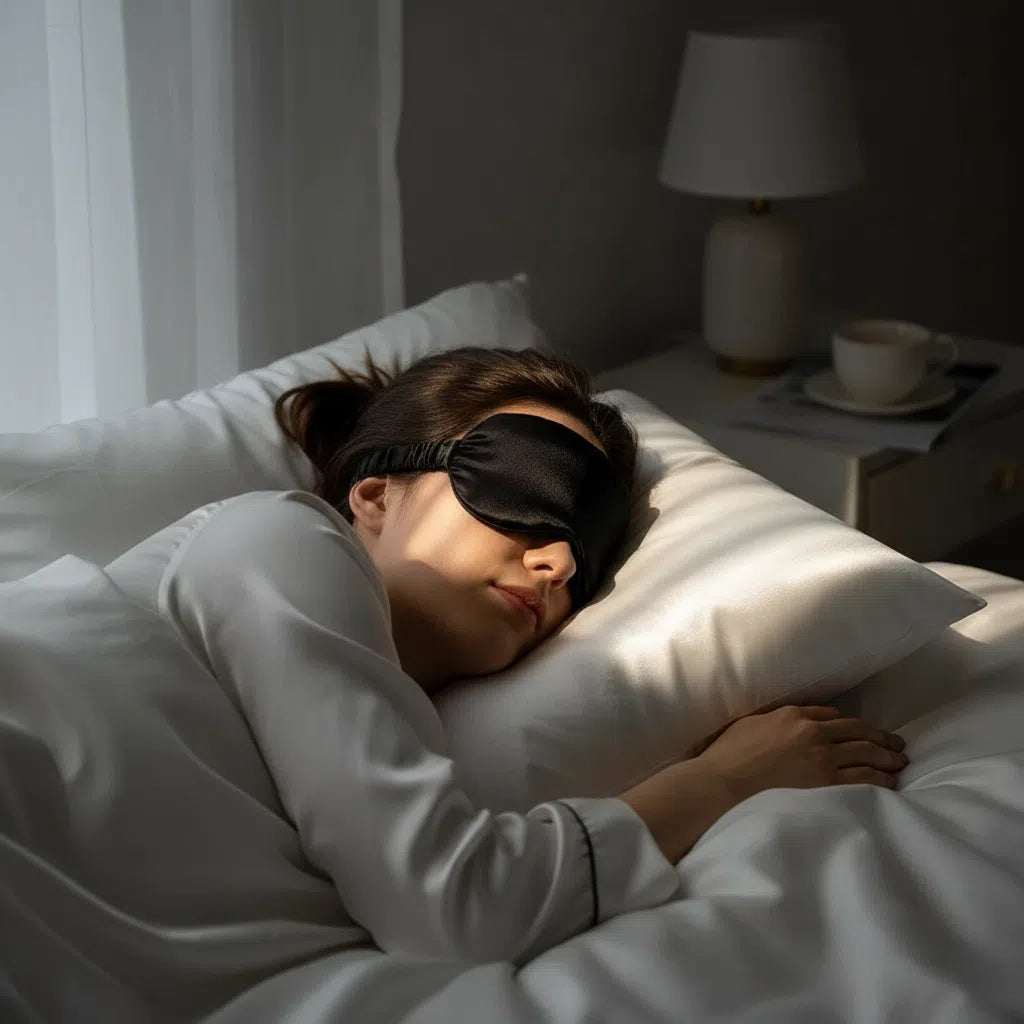 Masque de Sommeil Satin Noir - Obscurité & Confort Absolu