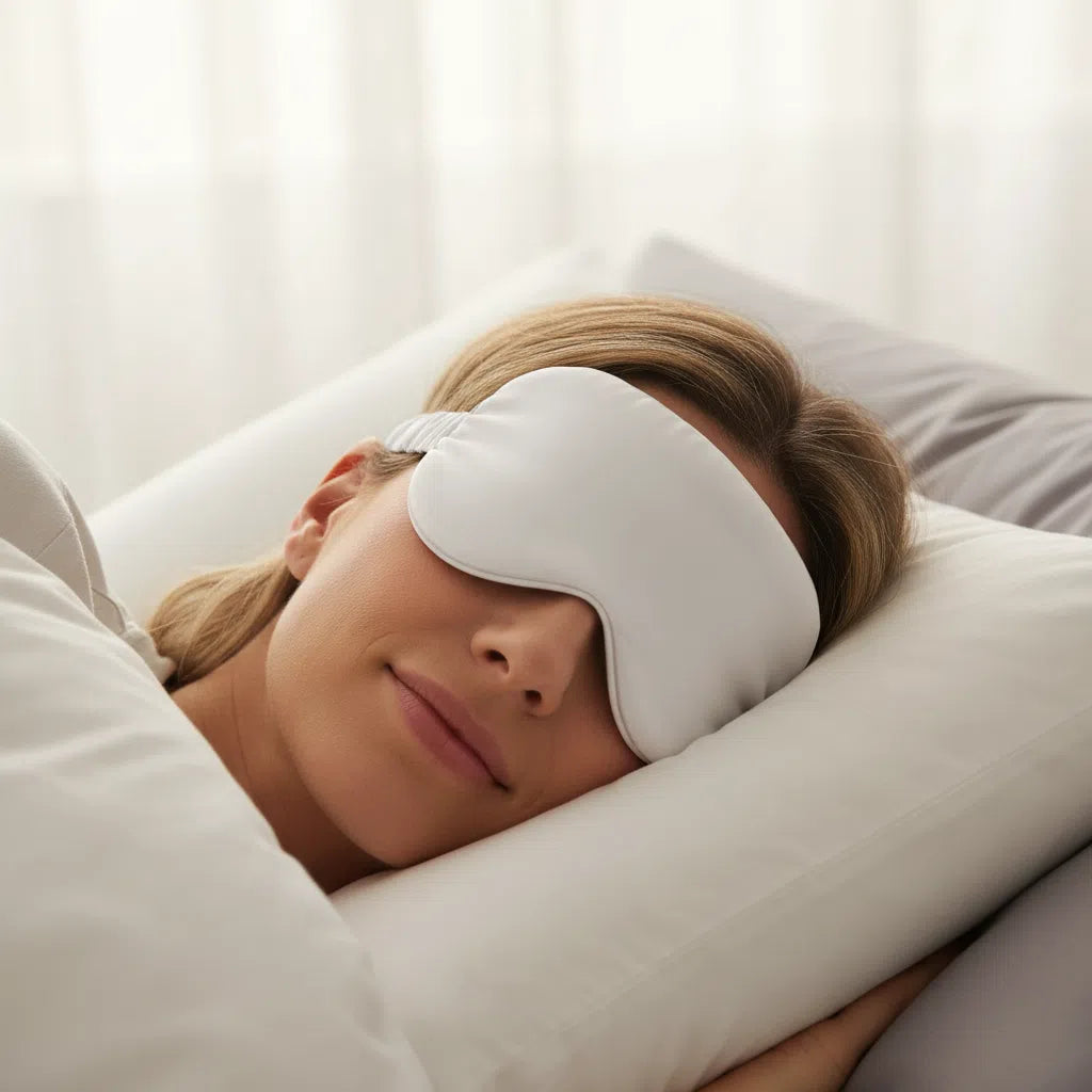 Masque de Sommeil en Satin Blanc, Élégant et Relaxant
