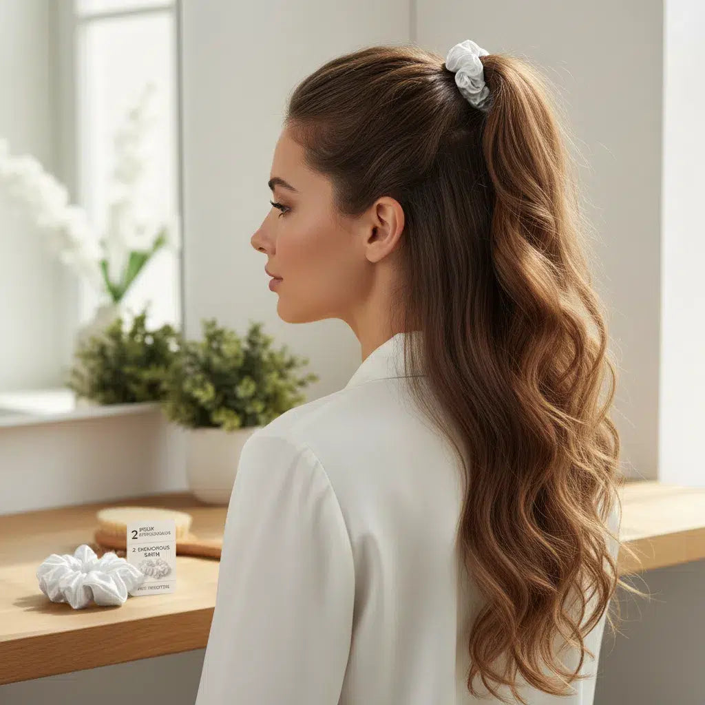 Chouchous LuxeSilk Satin Élégants Anti-Frisottis Ivoire Blanc