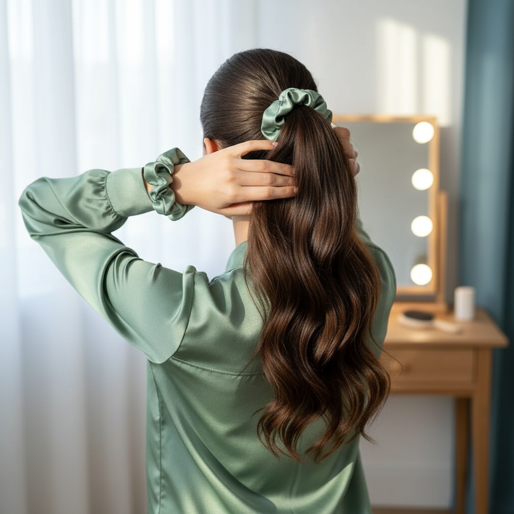 Chouchous Satin Luxe Vert Émeraude - Élégance Anti-Frisottis