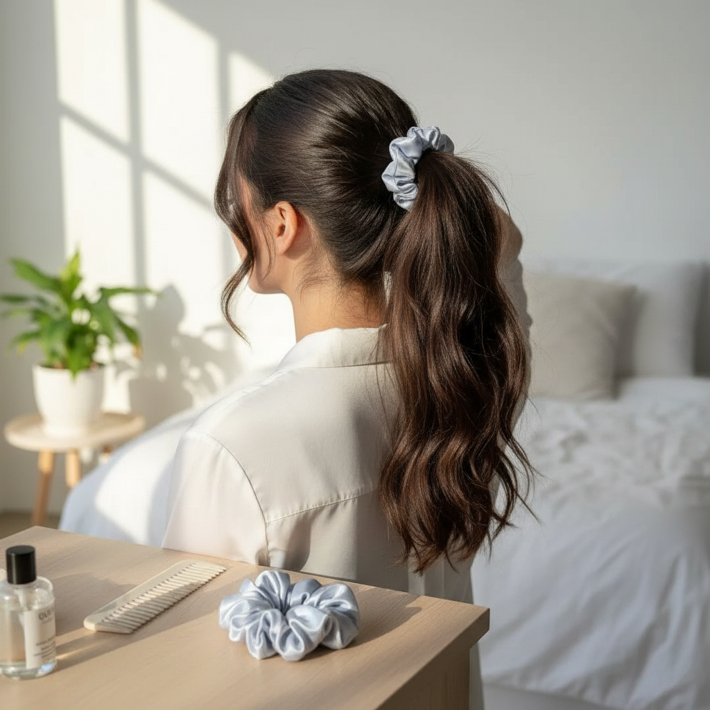 Chouchous Satin Luxe Bleu Ice - Anti-Frisottis & Élégance