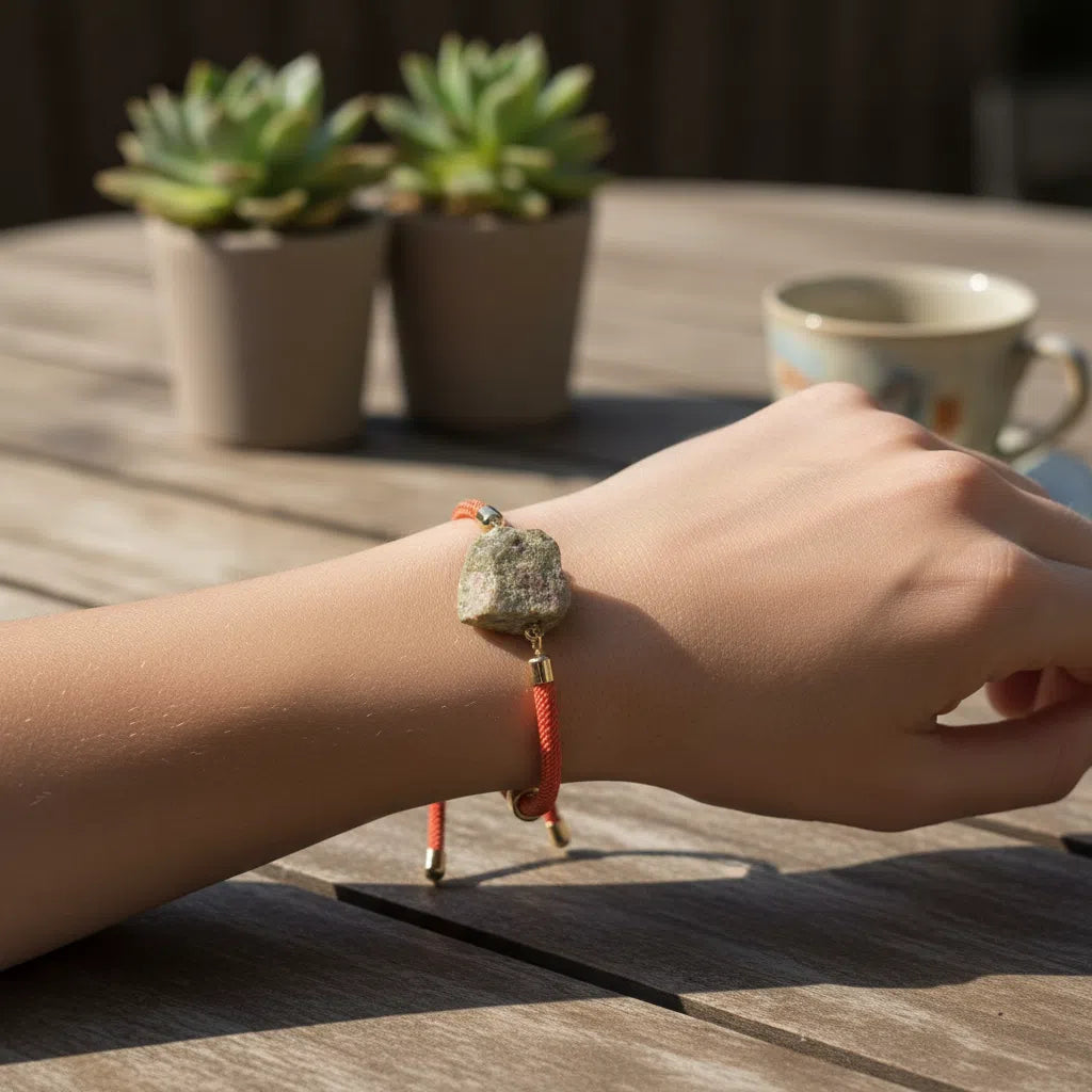 Bracelet Cordon Orange avec Unakite Artisanale - Équilibre Émotionnel