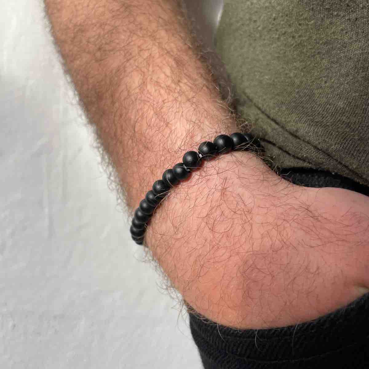 Bracelet en perles noir ajustable unisexe