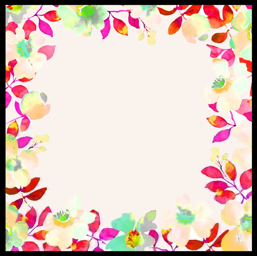 Natural silk scarf in blue and floral patterns "Fullfilled intentions"