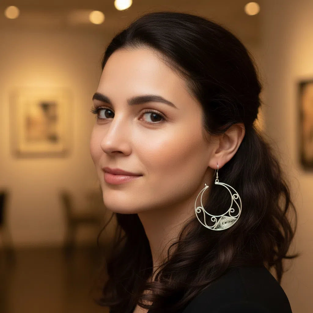 Boucles d'oreilles Lune Argent Filigrane