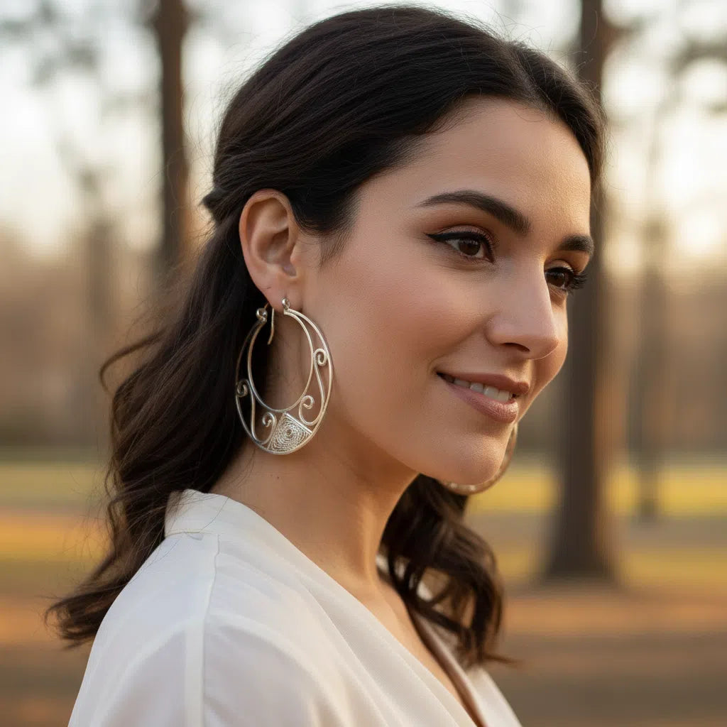 Boucles d'oreilles Lune Argent Filigrane