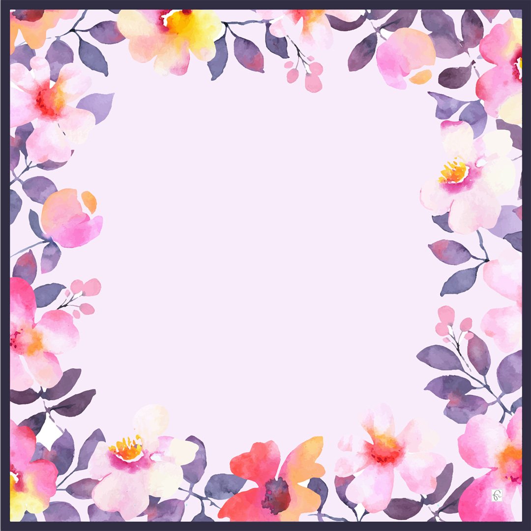 Natural silk scarf in blue and floral patterns "Fullfilled intentions"