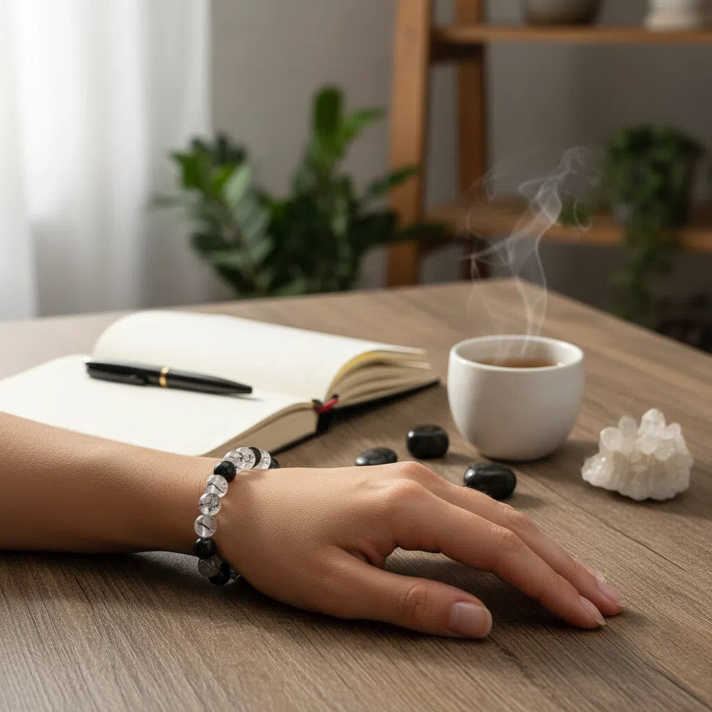 Bracelet Élégant en Quartz Rutile Noir - Protection et Harmonie Naturelle