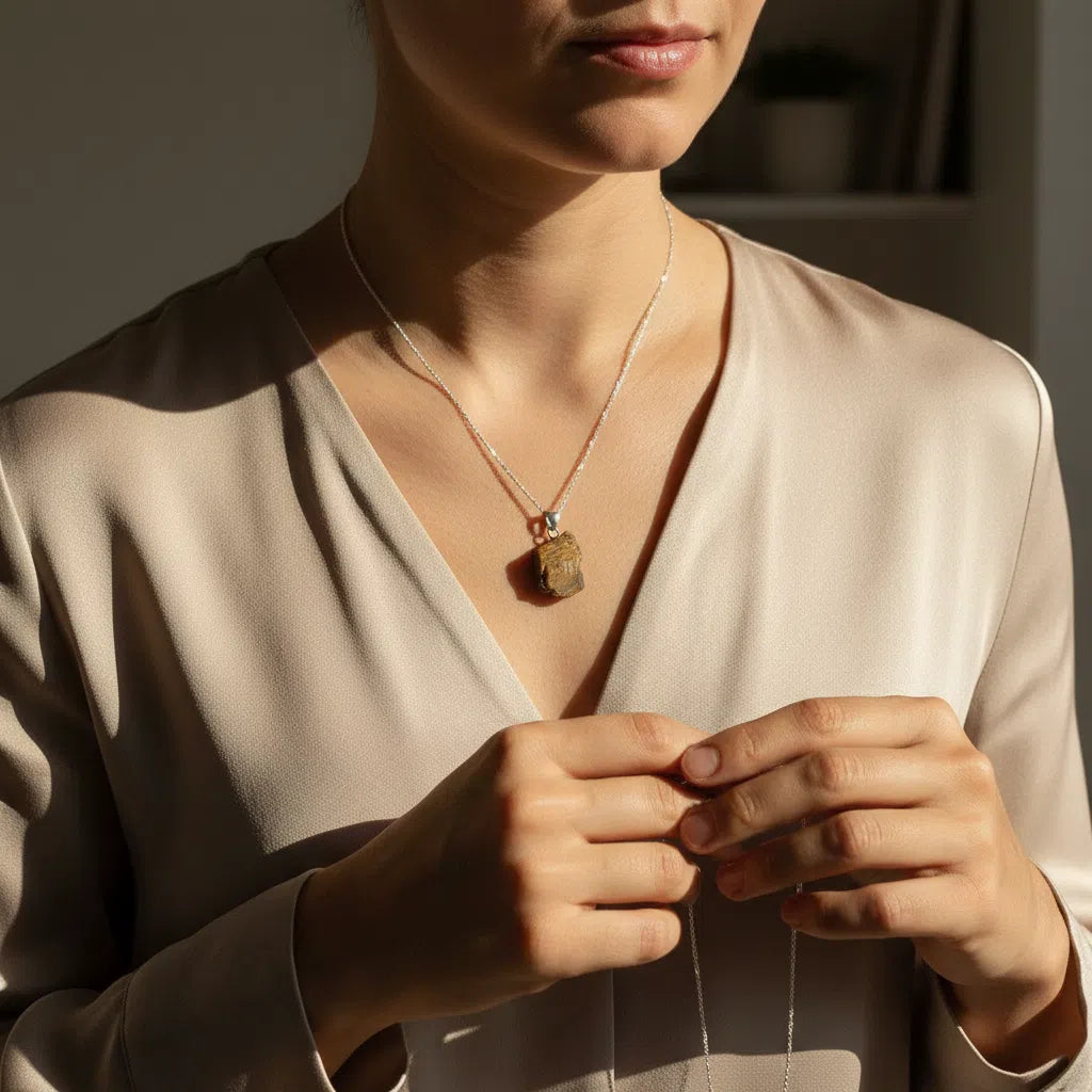 Collier Pendentif Œil de Tigre Brut Argent 925 - Équilibre Énergétique