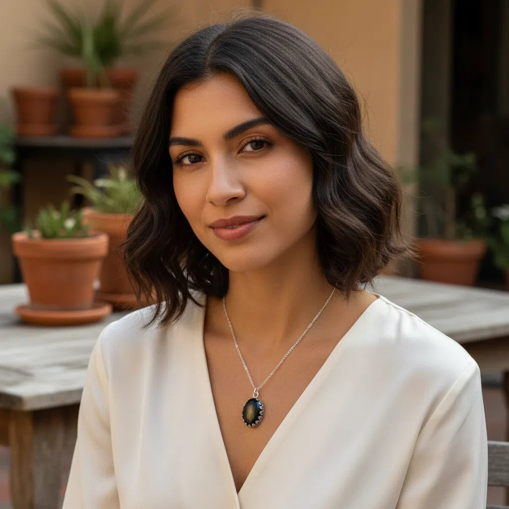 Collier en Argent 925 Pendentif Obsidienne Dorée - Élégance Mystique