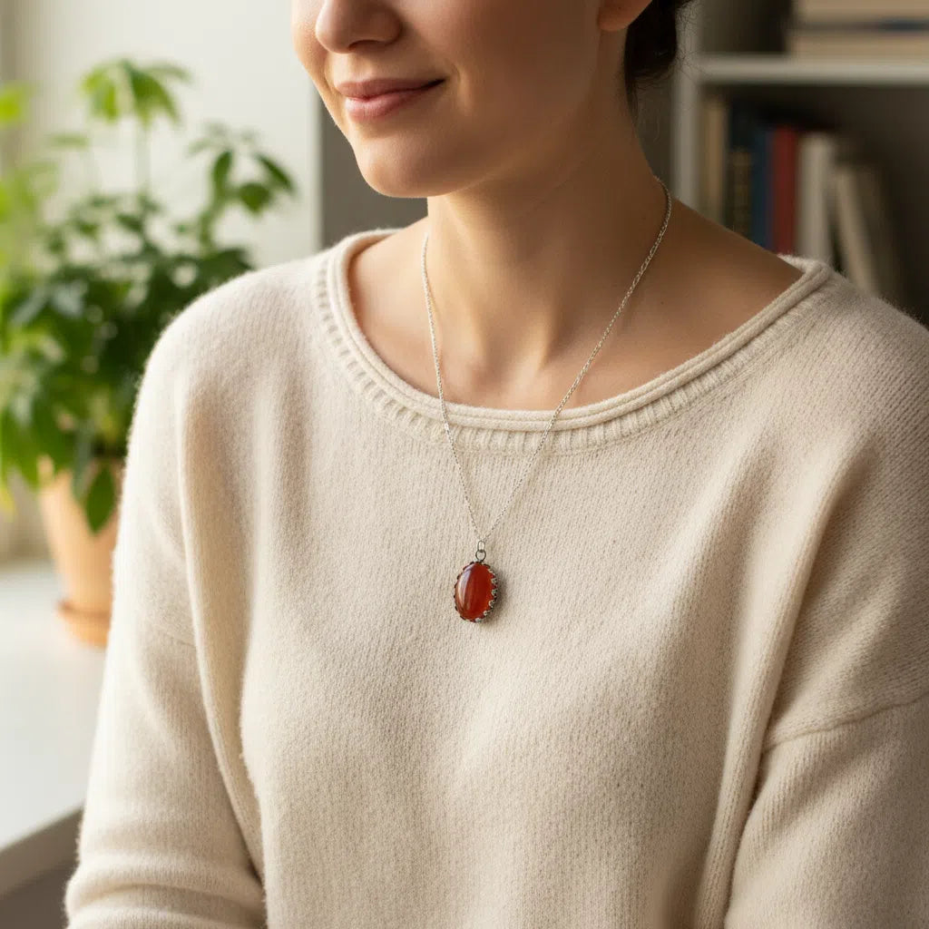 Collier Argent 925 Pendentif Cornaline - Élégance Naturelle