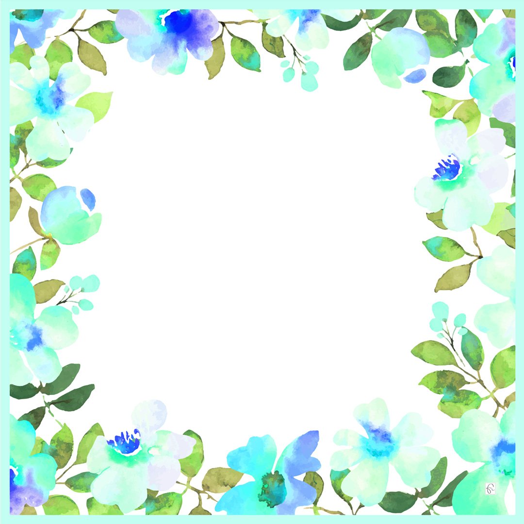 Natural silk scarf in blue and floral patterns "Fullfilled intentions"