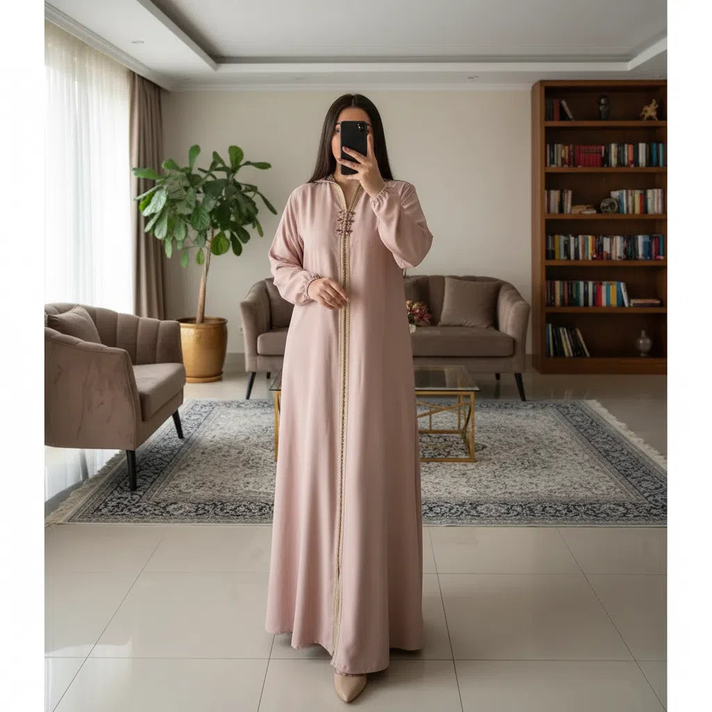 Kaftan Rose Élégant en Tissu Léger - Chic Intemporel