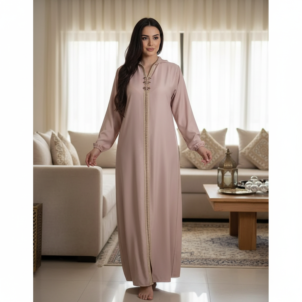 Kaftan Rose Élégant en Tissu Léger - Chic Intemporel