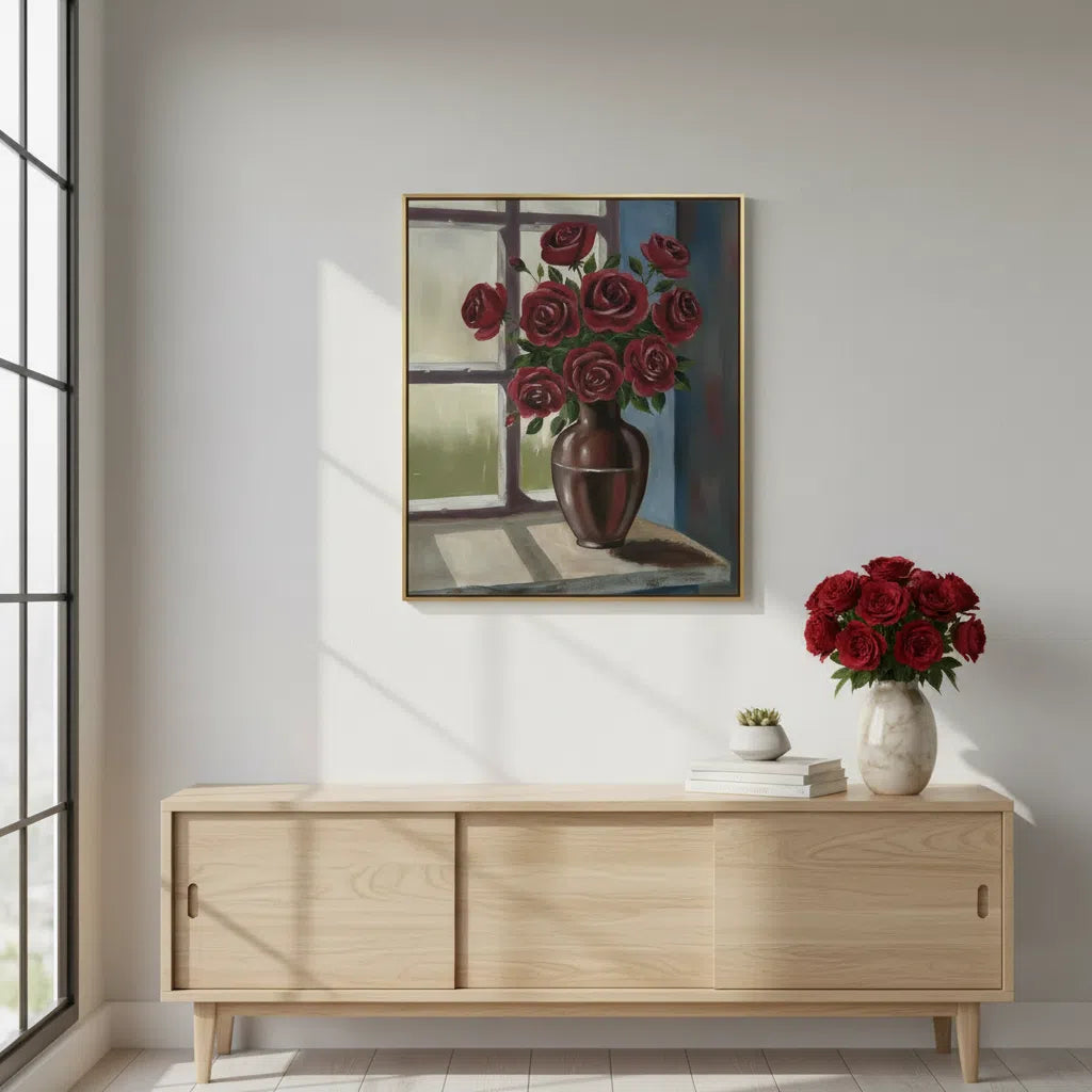 Tableau Sérénade Écarlate en Toile – Élégance Florale Classique