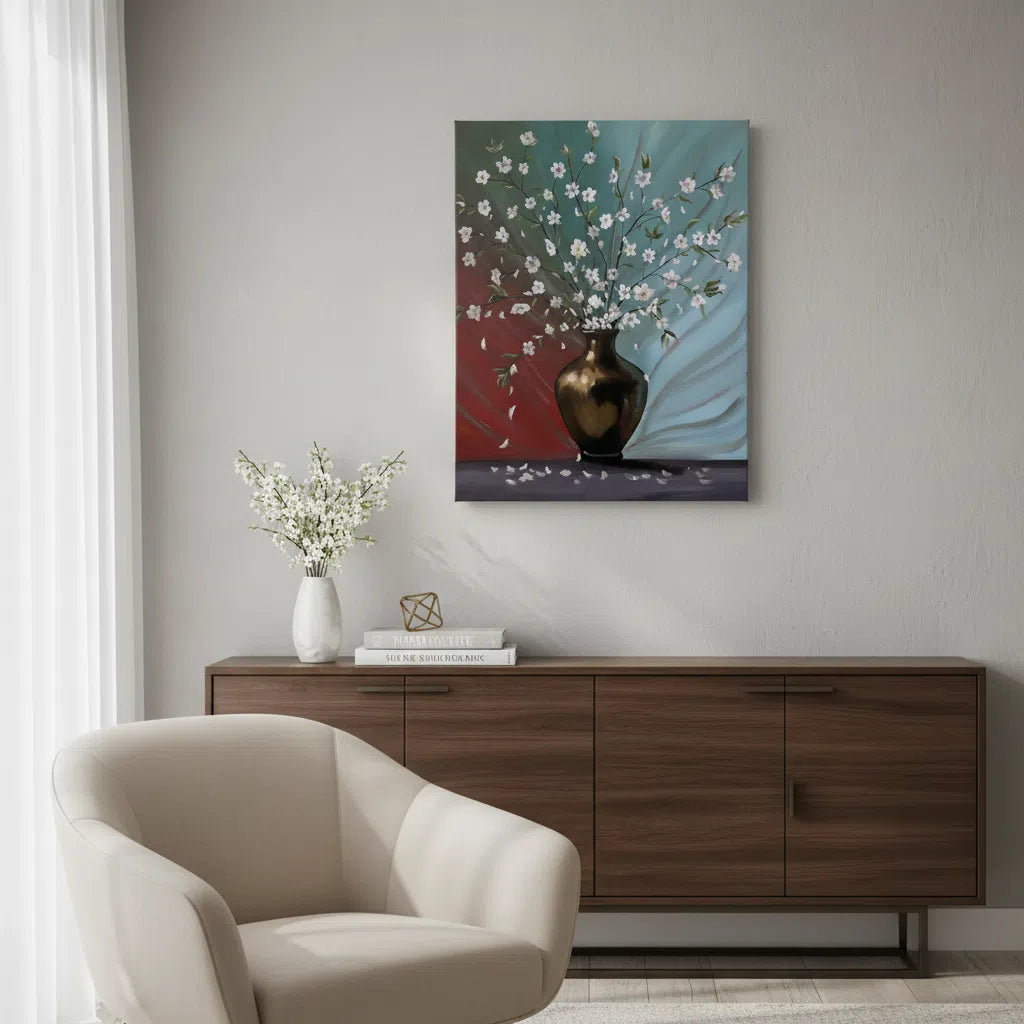 Tableau Classique Moderne en Toile - Poésie Florale Contrastée
