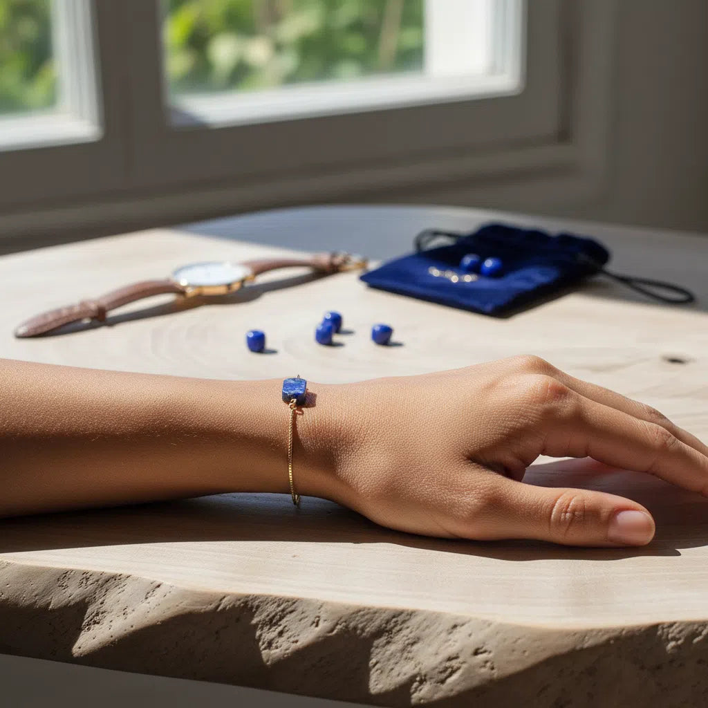 Bracelet Ajustable en Lapis Lazuli & Acier Inoxydable Équilibre