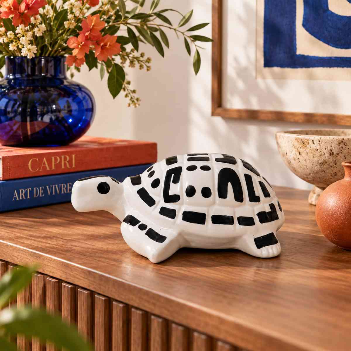 Tortue décor en noir et blanc élégante 22 x 28 cm