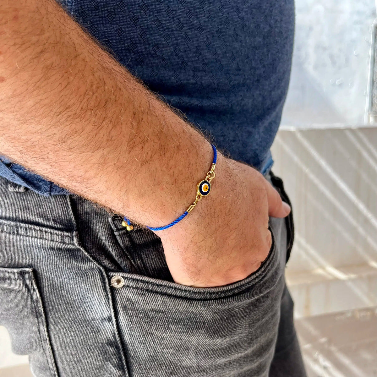 Bracelet artisanal avec motif œil en Cordon Bleu Marine