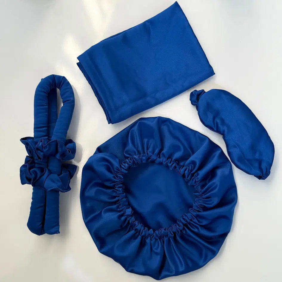 Ensemble Nuit Satin Bleu - Élegance Anti-Frisottis