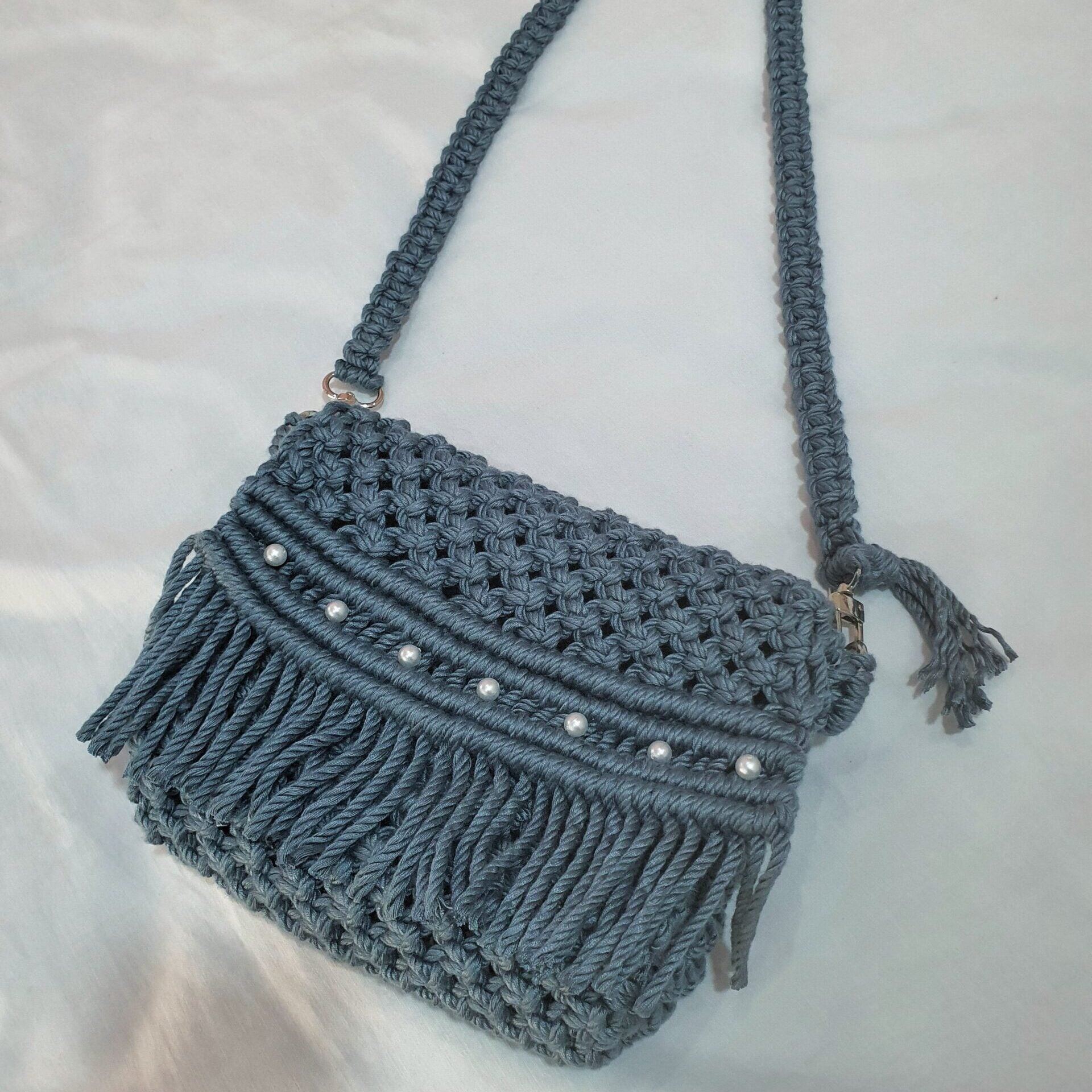 Sac crochet bleu fait main