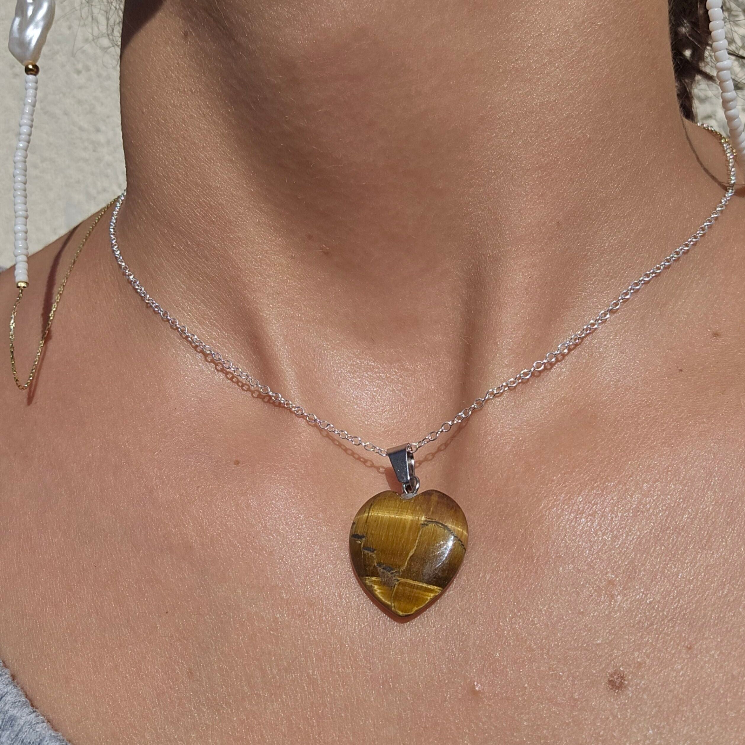 925 silver necklace with tiger's eye heart pendant (45 cm)