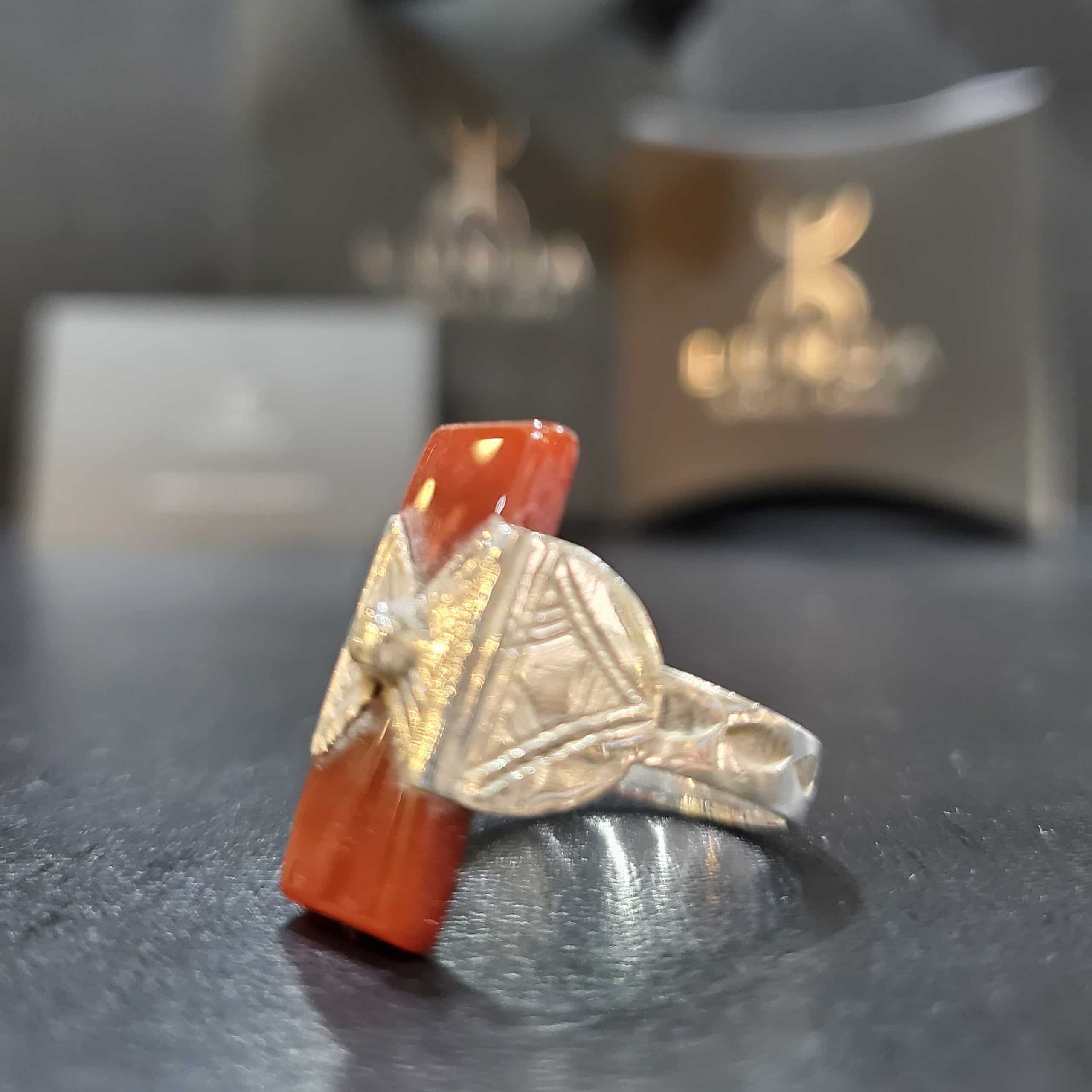 Bague Amazigh en Cornaline Rectangulaire